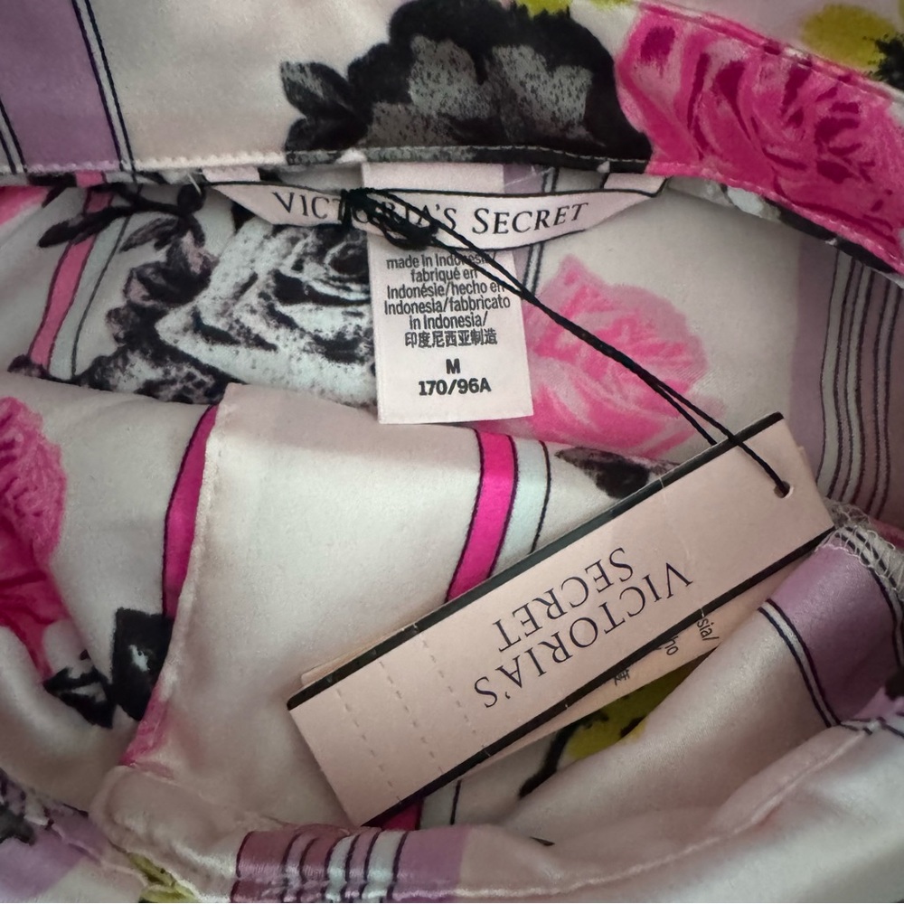 Victoria's Secret Satin Pajamas Pink Floral Stripe Print VS Size Medium - Picture 8 of 9